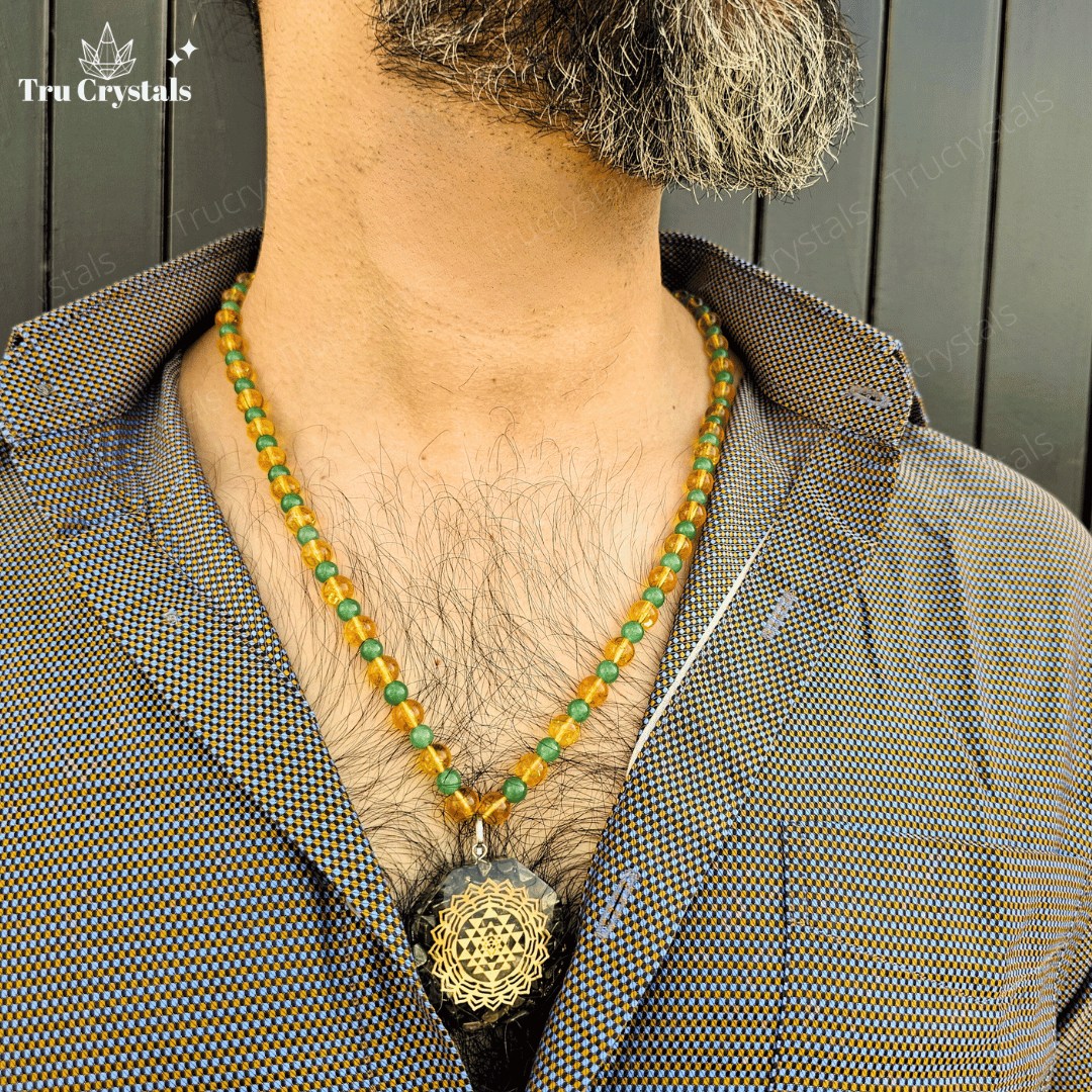 Citrine & Green Aventurine Men's Necklace – Prosperity, Success & Manifestation