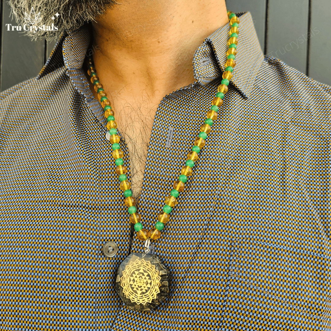 Citrine & Green Aventurine Men's Necklace – Prosperity, Success & Manifestation