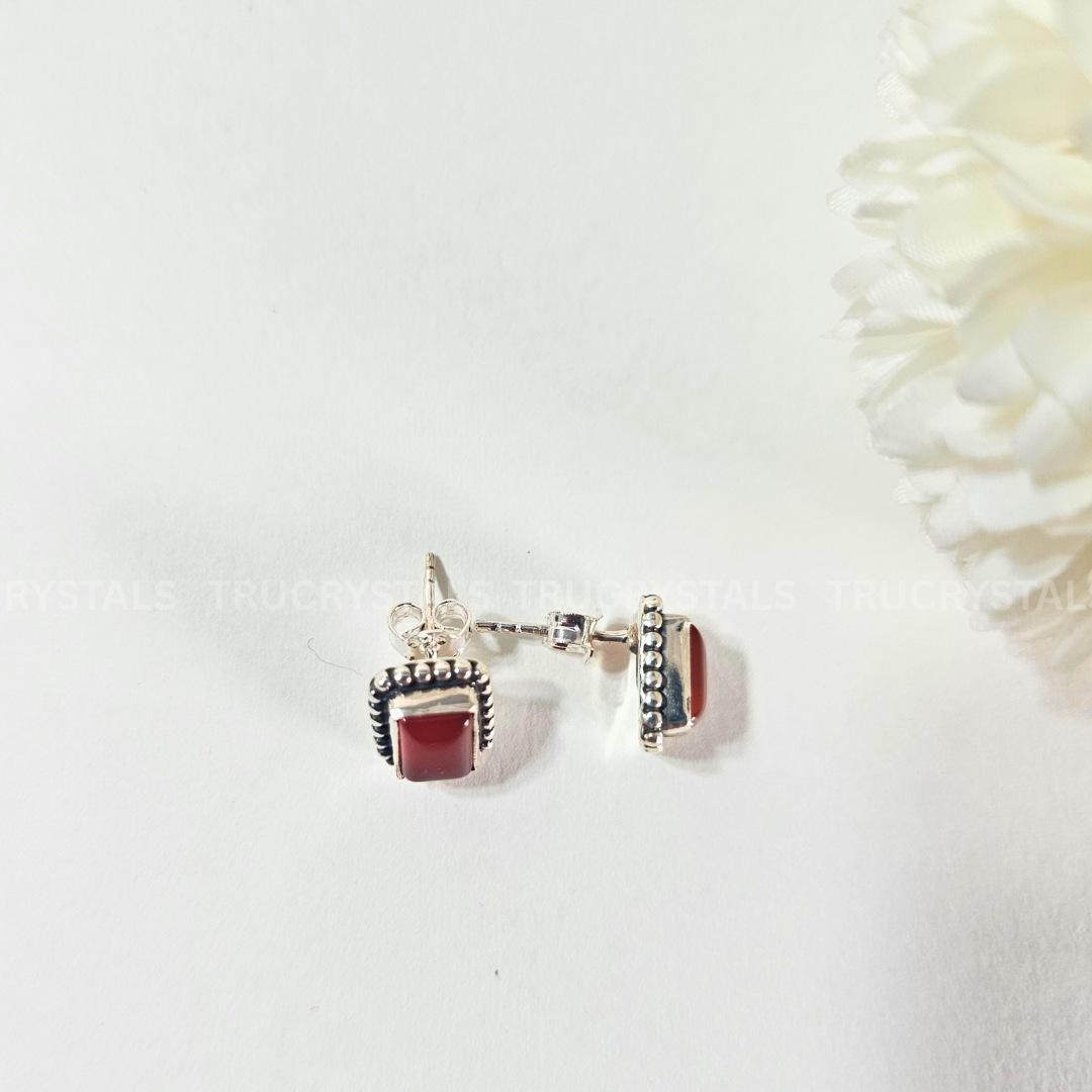 Red Carnelian Ear Studs – 925 Sterling Silver
