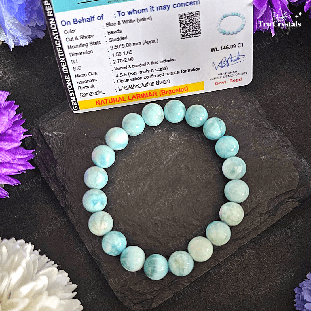 Natural Larimar Bracelet For Deep Healing (certified)