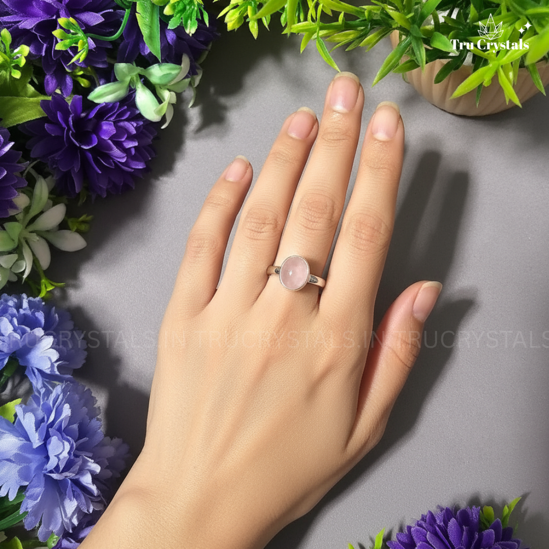 Silver Rose Quartz Ring- Oval (Adjustable)