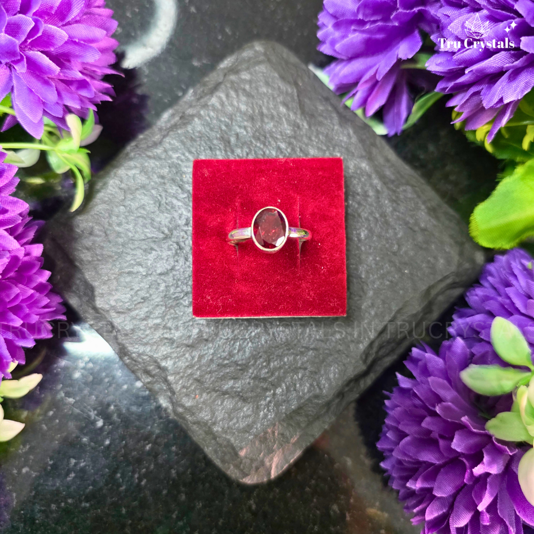 Silver Hessonite Faceted Ring- Oval (Adjustable)