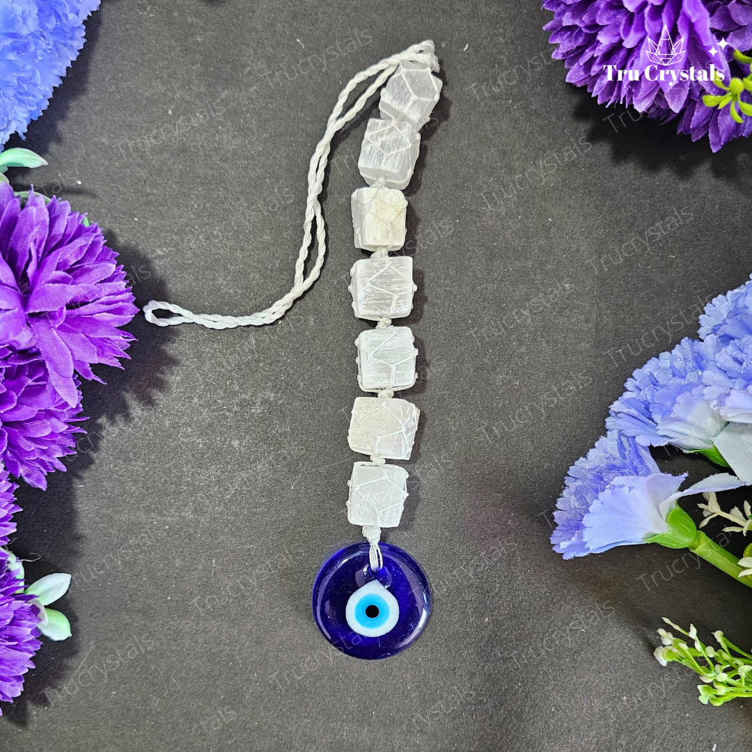 Protective Selenite Evil Eye removal Hanging