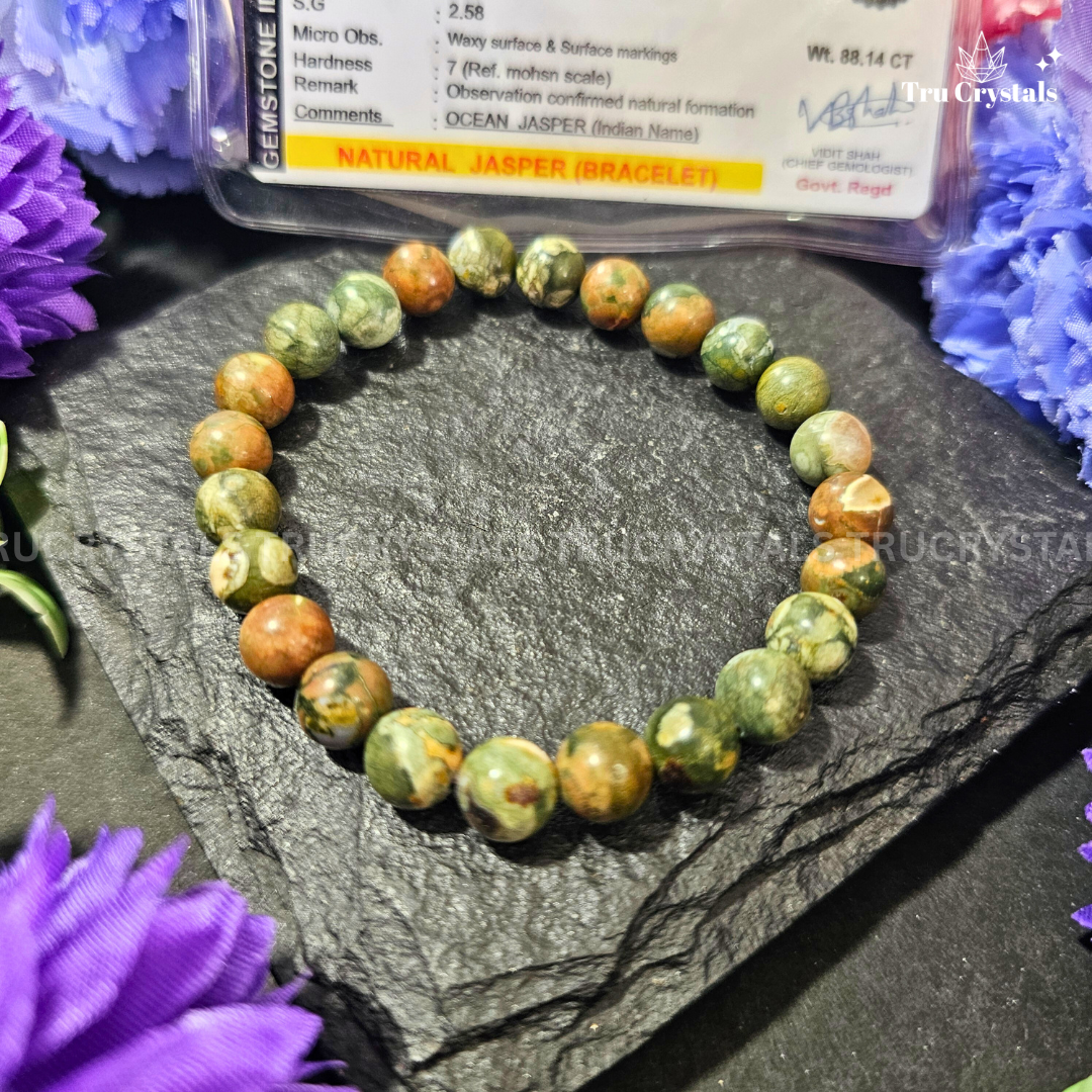 Natural Ocean Jasper Bracelet For Emotional Well being (Certified)