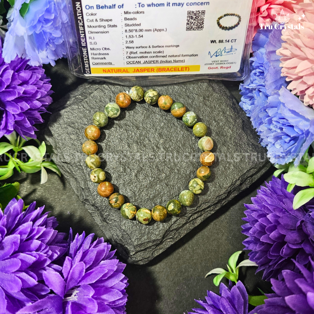 Natural Ocean Jasper Bracelet For Emotional Well being (Certified)