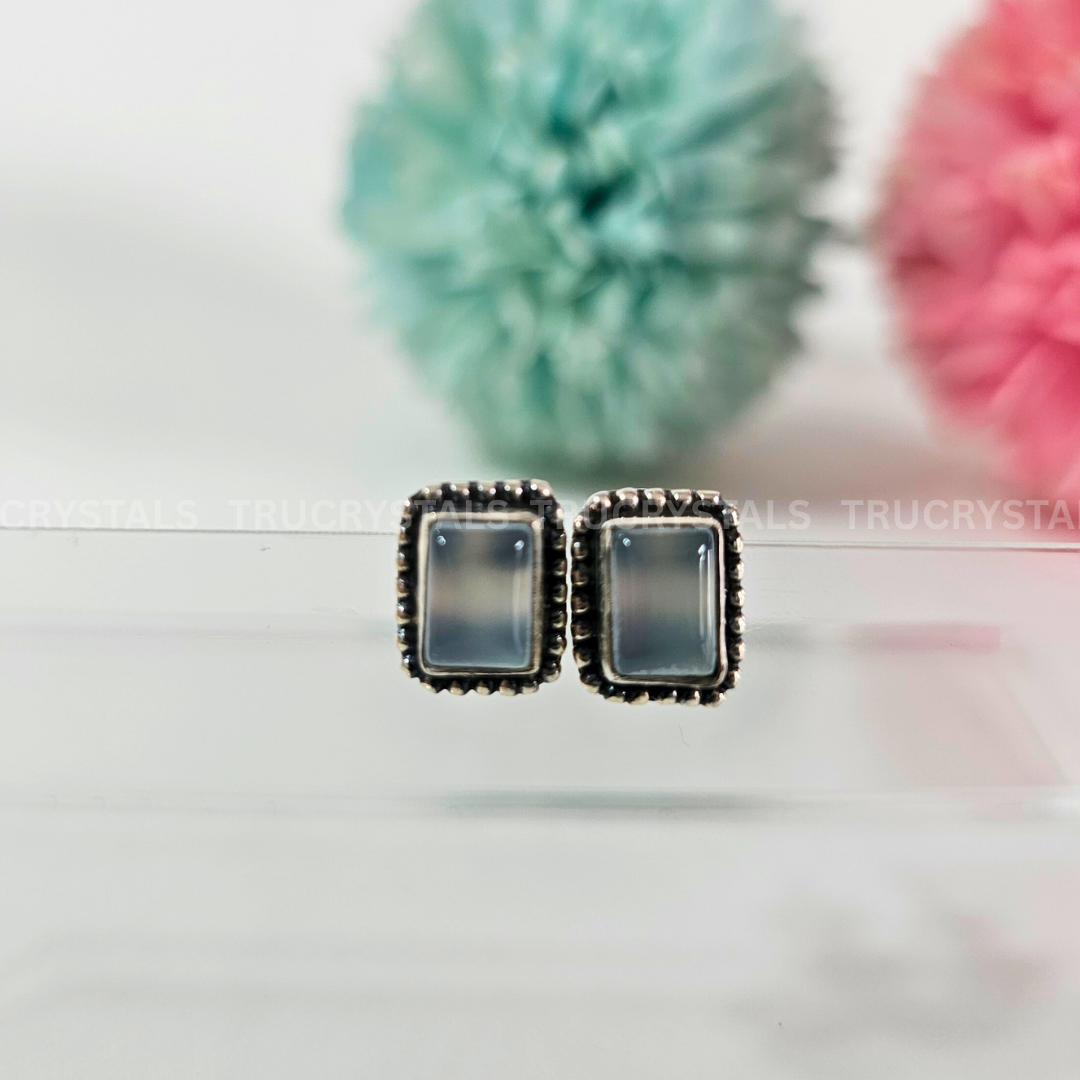 Blue Chalcedony Silver Earrings – 925 Sterling Silver