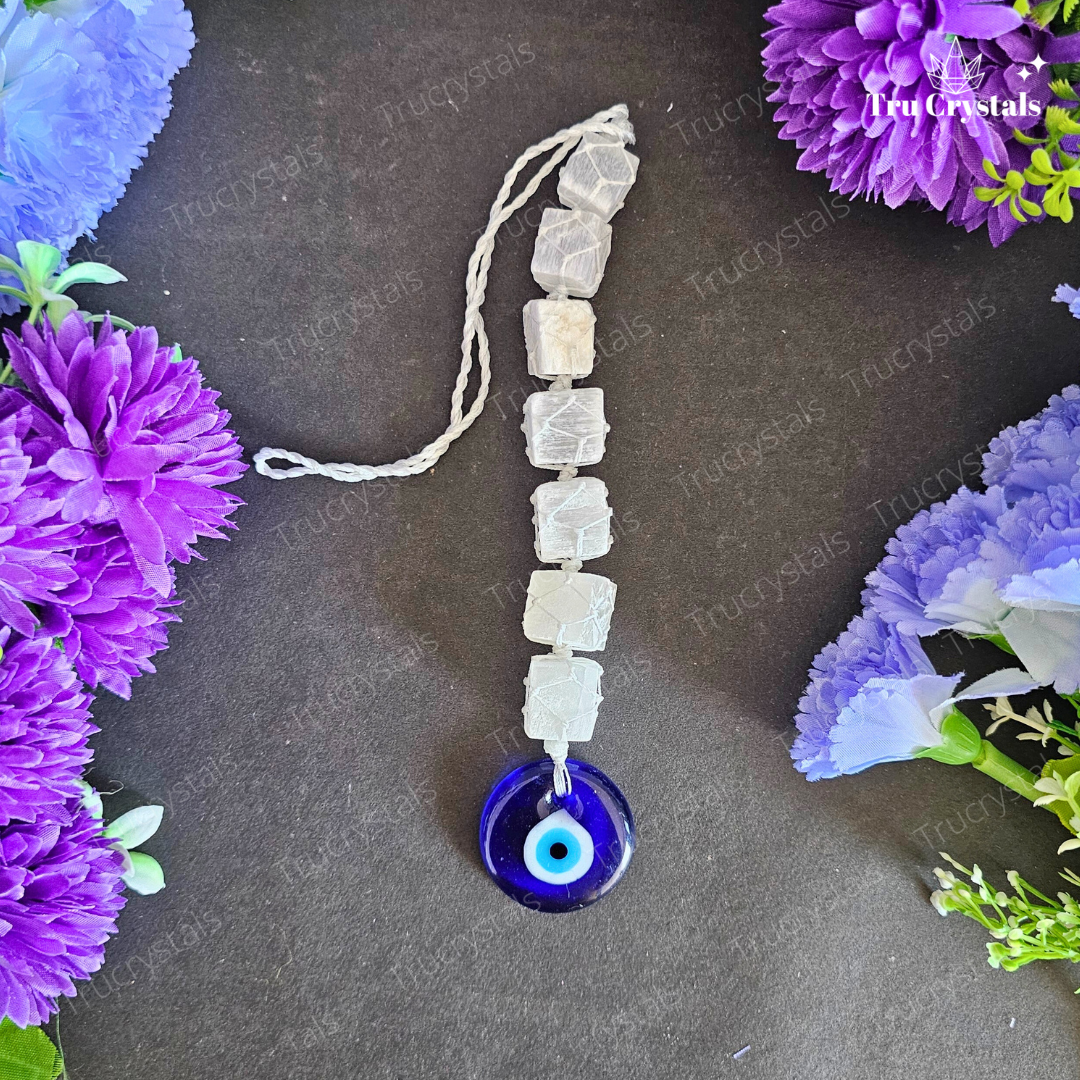 Protective Selenite Evil Eye removal Hanging