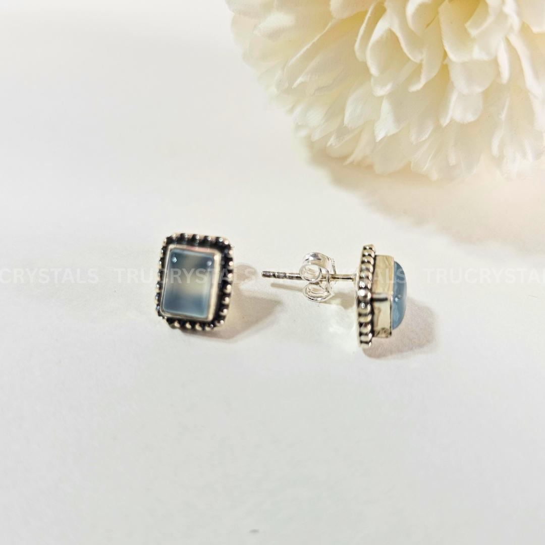 Blue Chalcedony Silver Earrings – 925 Sterling Silver