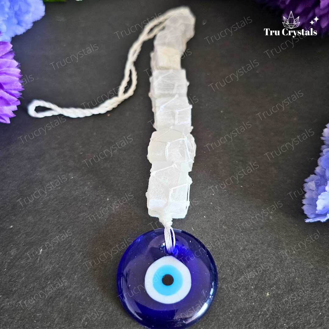 Protective Selenite Evil Eye removal Hanging