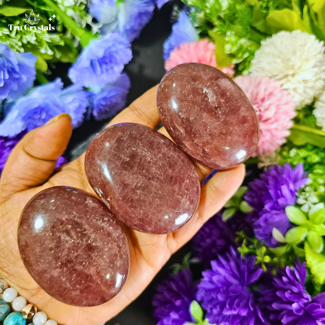 Strawberry Quartz Palm Stone For Joy, Love, and Inner Radiance