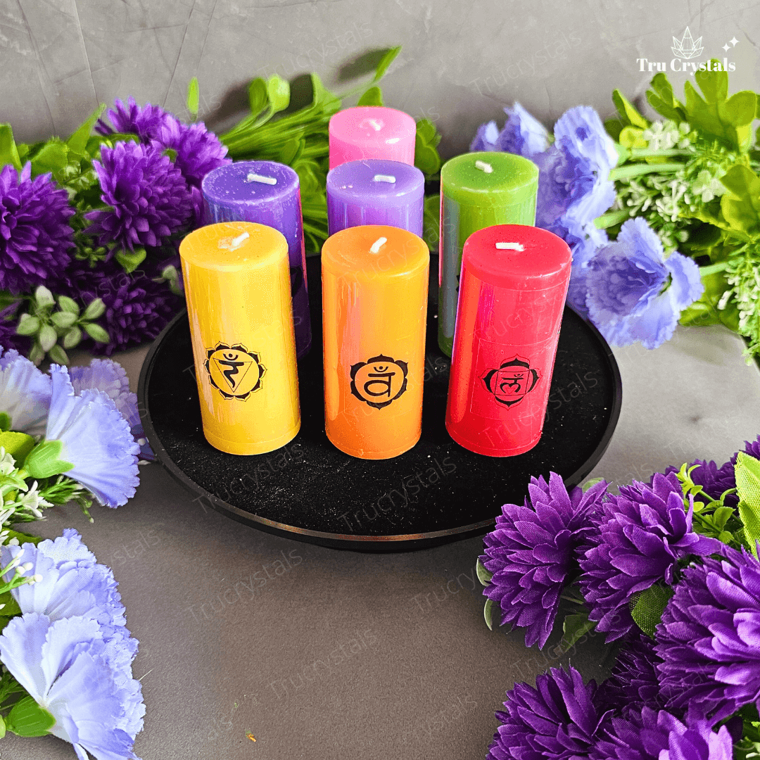 7 Chakra Pillar Candles With Tumbles