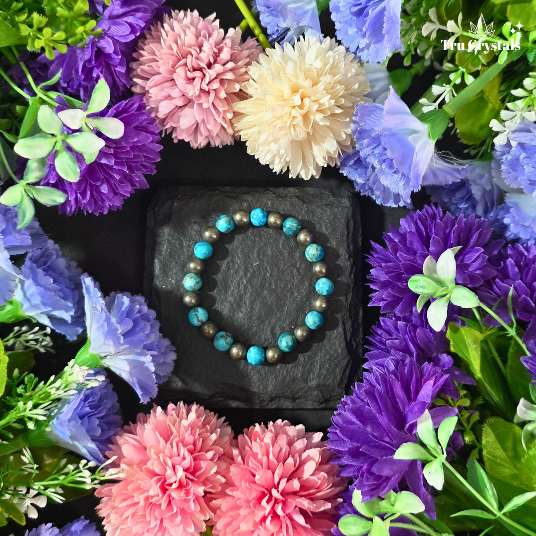 Fame & Success Bracelet — Blue African Turquoise & Pyrite | TruCrystals