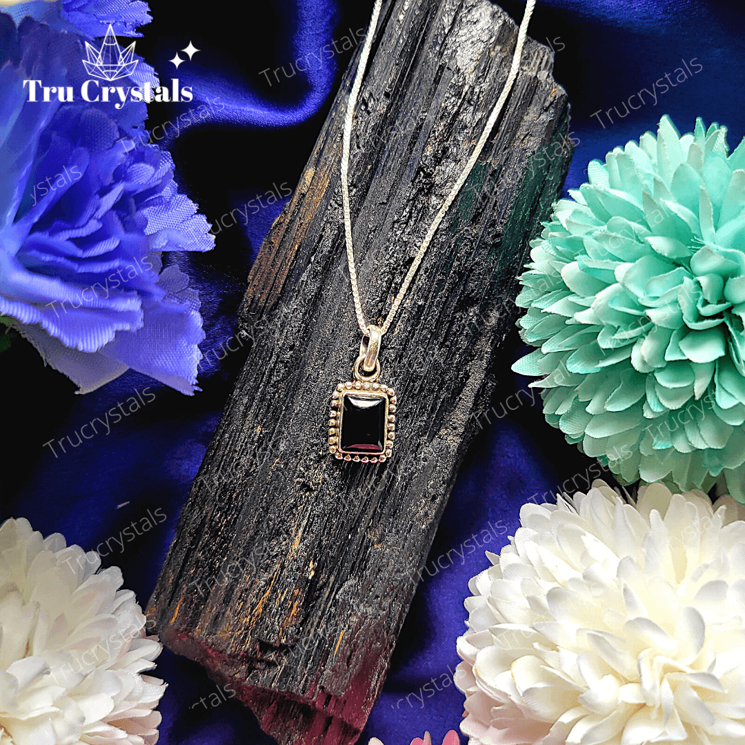 Sterling Silver Black Tourmaline Pendant-Square โ