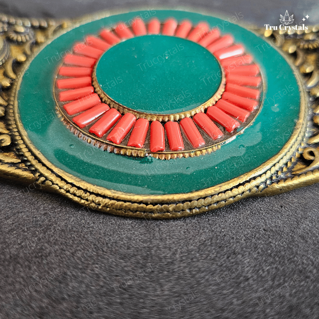 Jade Necklace with Nepali Coral & Brass Pendant