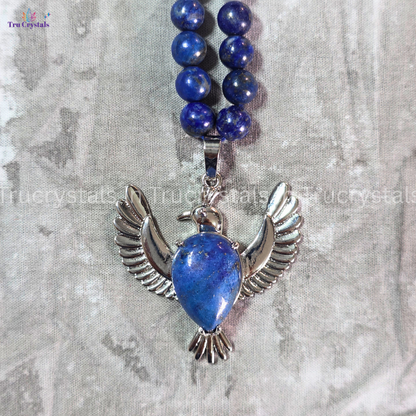 Lapis Lazuli & Angelite Bird Pendant Necklace – Communication, Calm & Intuition