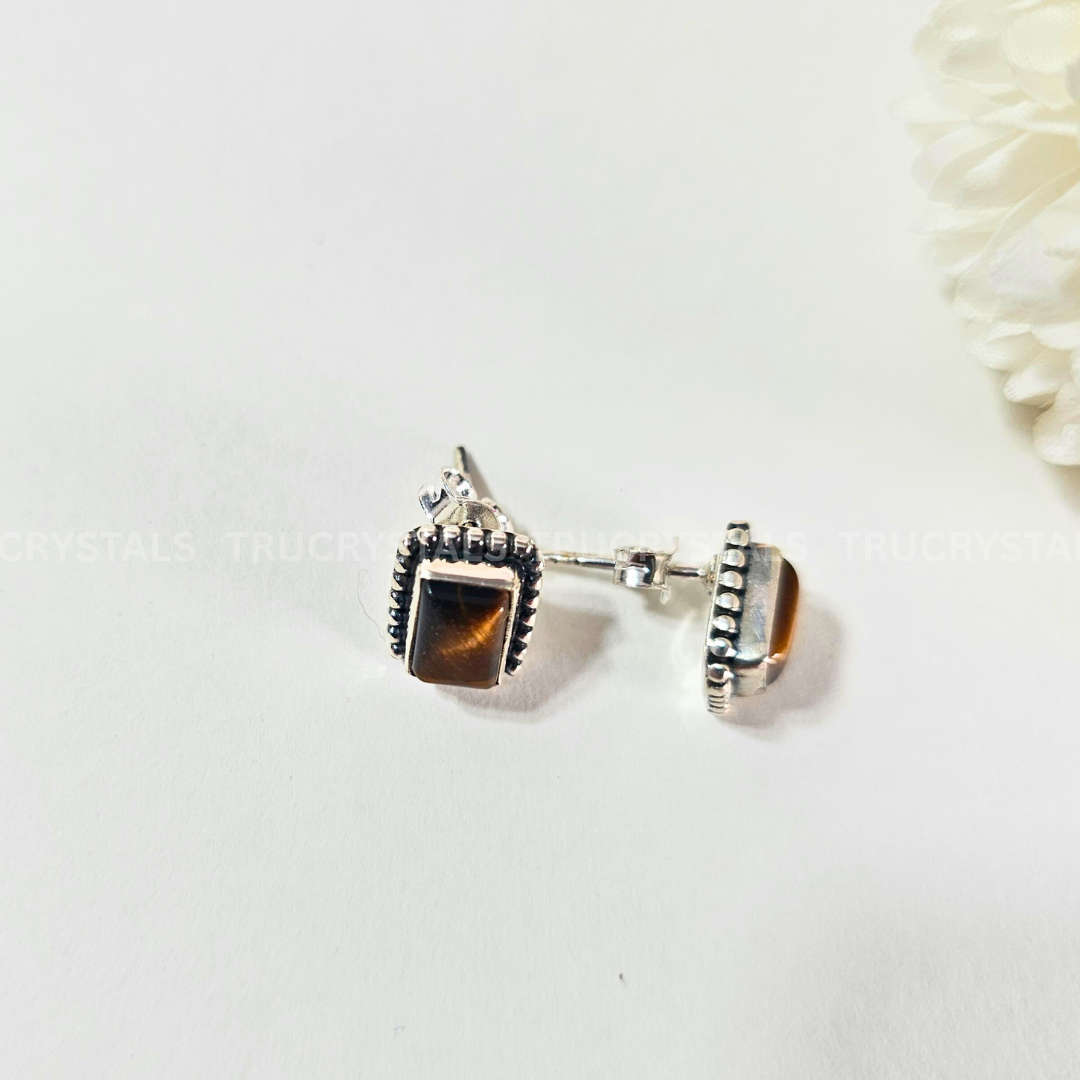 Tiger Eye Earrings – 925 Sterling Silver