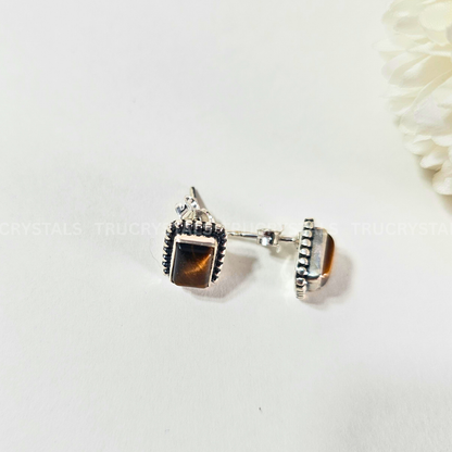 Tiger Eye Earrings – 925 Sterling Silver