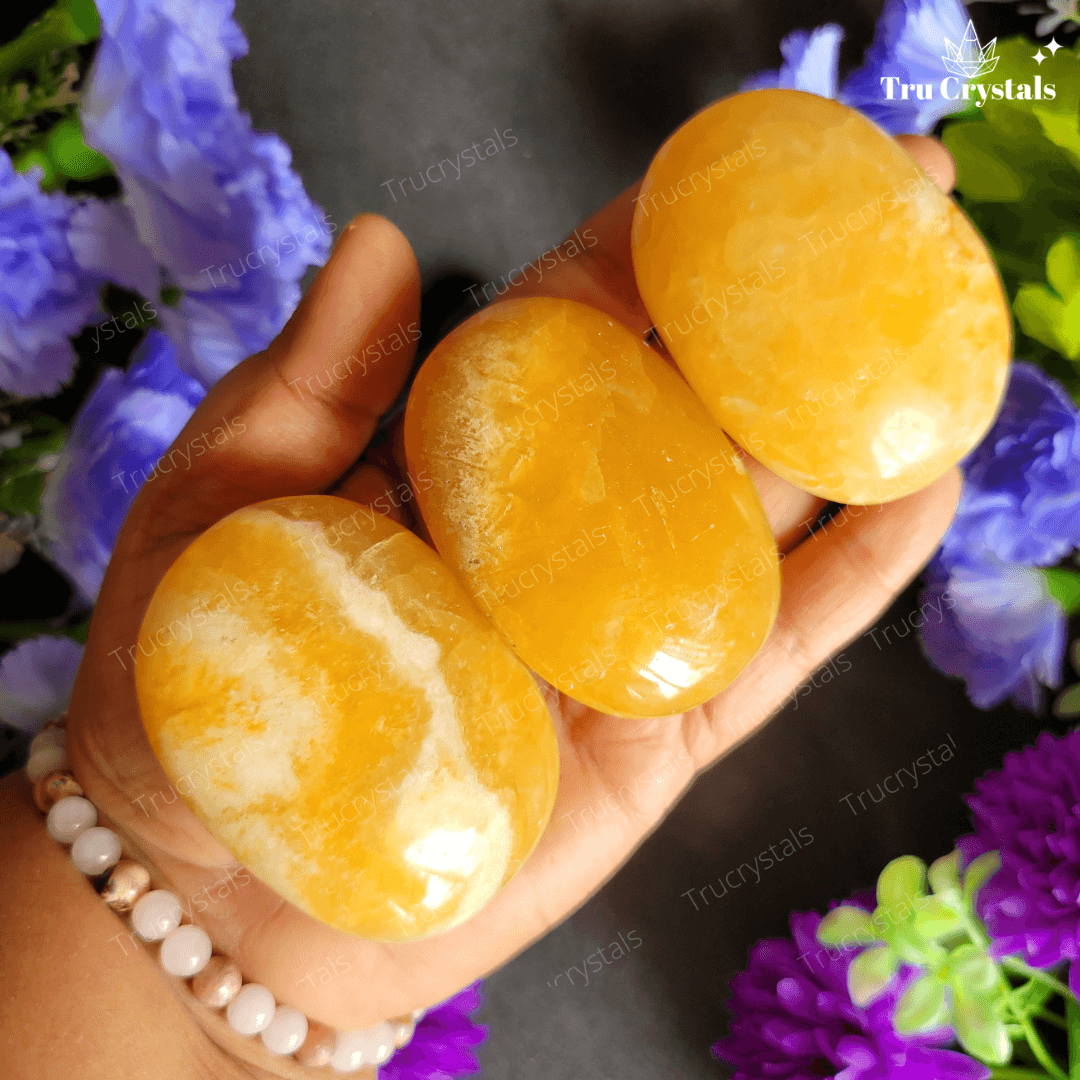 Yellow Calcite Palmstone- To Boost Mental Strength & Clarity