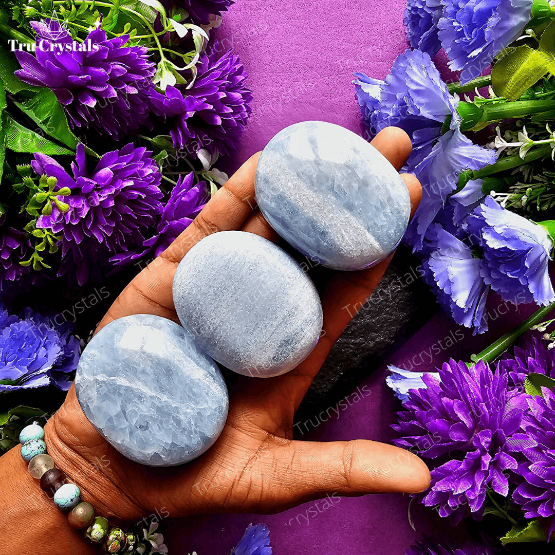 Blue Calcite Palm Stone to ease stress and anxiety