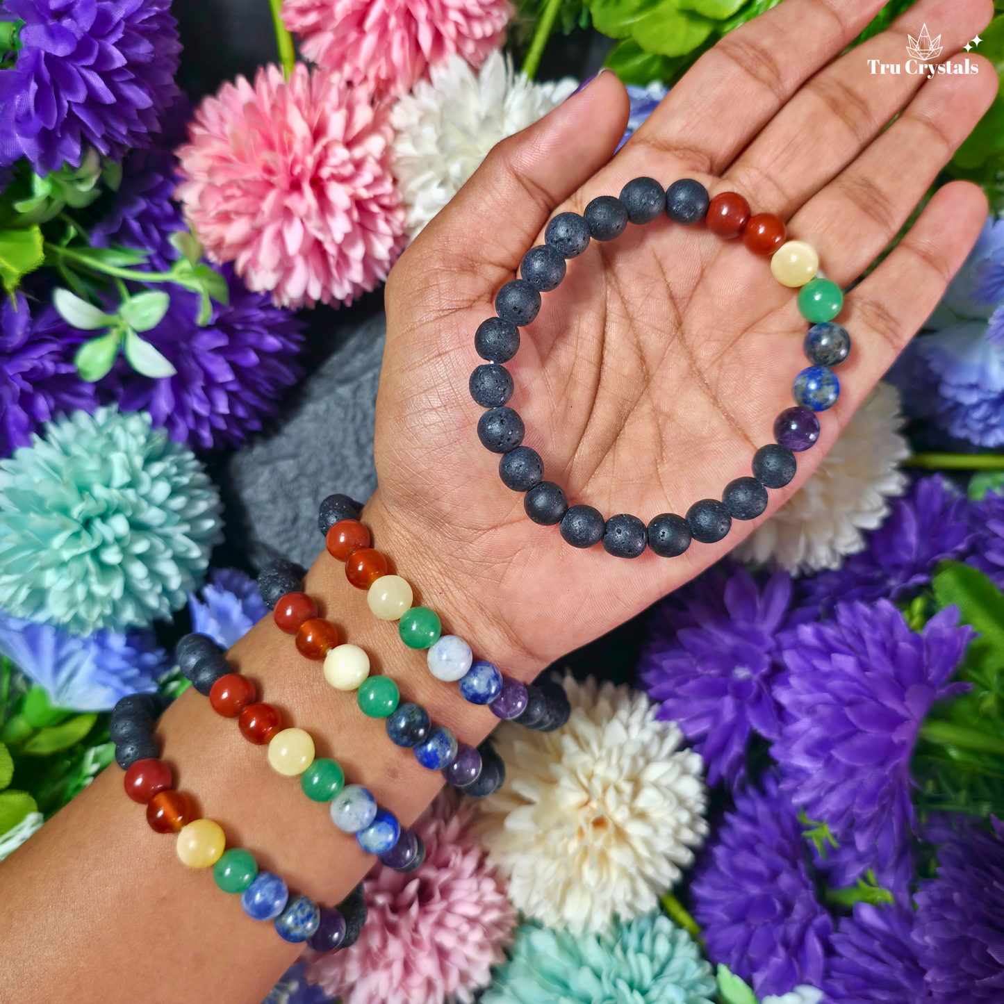 7 Chakra Lava Stone Bracelet — Grounding & Energy Balance