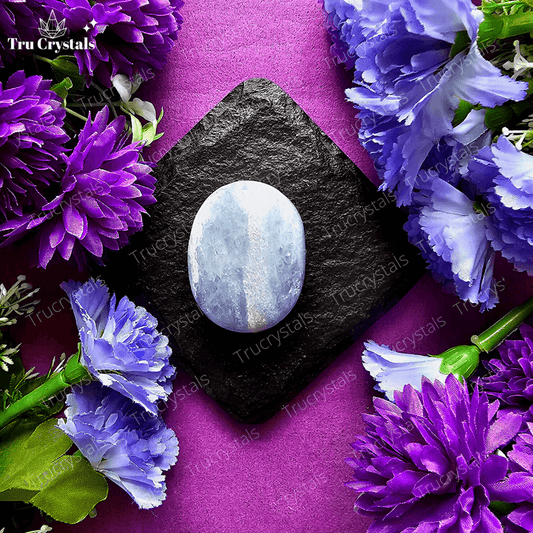 Blue Calcite Palm Stone to ease stress and anxiety