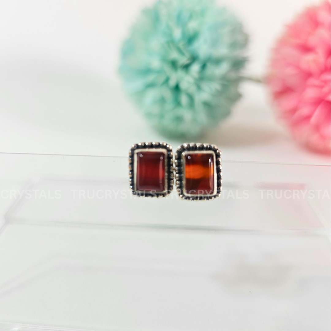 Red Carnelian Ear Studs – 925 Sterling Silver
