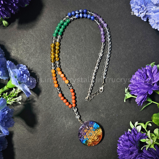 7 Chakra Necklace with Star Tetrahedron Pendant