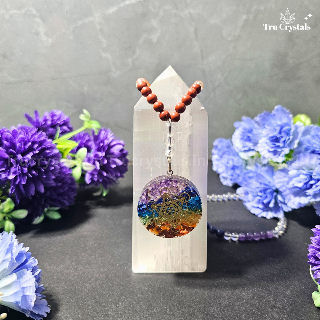 7 Chakra Necklace with Star Tetrahedron Pendant