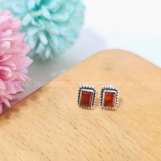 Red Carnelian Ear Studs – 925 Sterling Silver