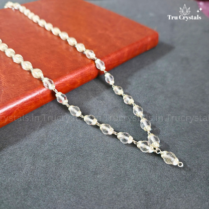 Sterling Silver Clear Quartz (Sphatik) Faceted Japa Mala (6 mm)
