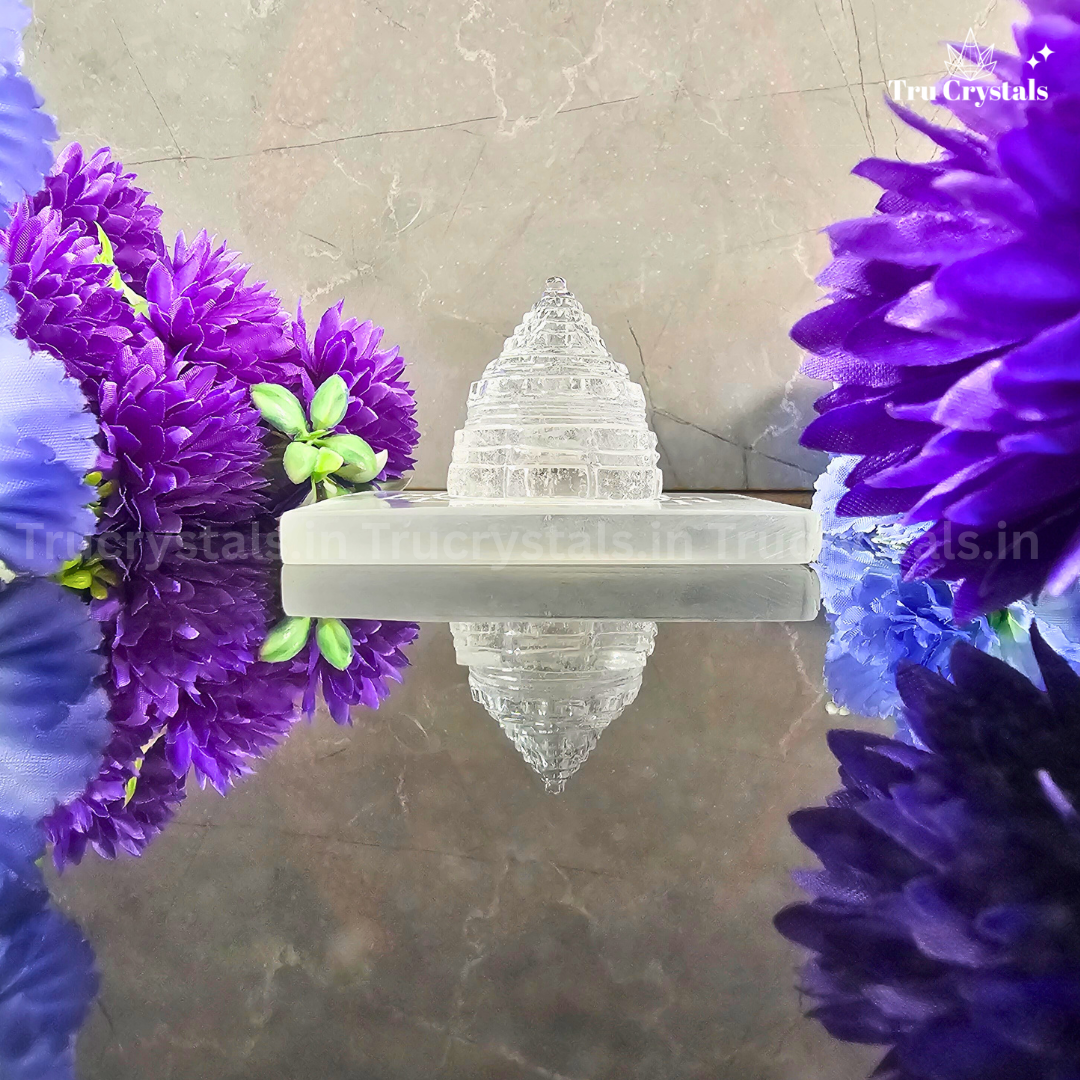 Shri Chakra (Shree Yantra) Meru in Clear Quartz(Certified)
