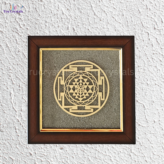Pyrite Dust Frame with Sri yantra – Attract Wealth, Clarity & Cosmic Protection