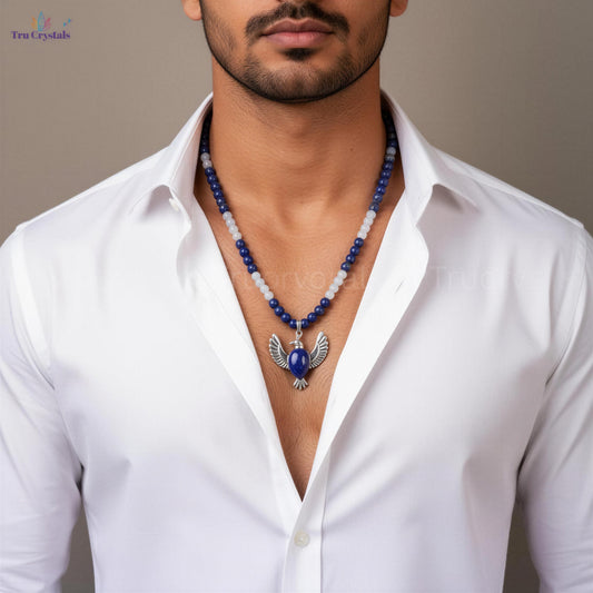 Lapis Lazuli & Aquamarine Bird Pendant Necklace – Communication, Calm & Intuition