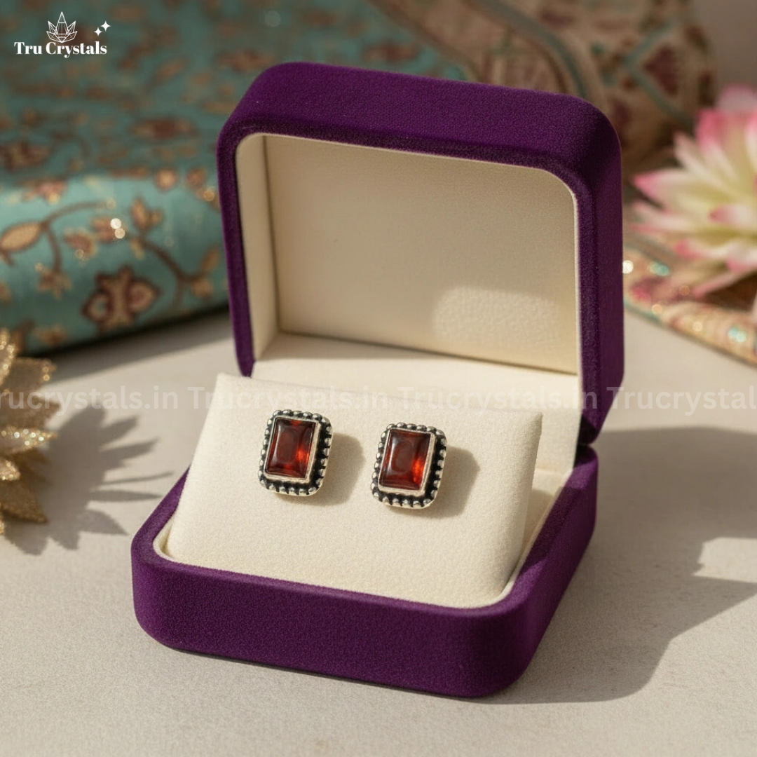 Red Carnelian Ear Studs – 925 Sterling Silver