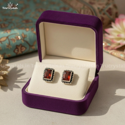 Red Carnelian Ear Studs – 925 Sterling Silver
