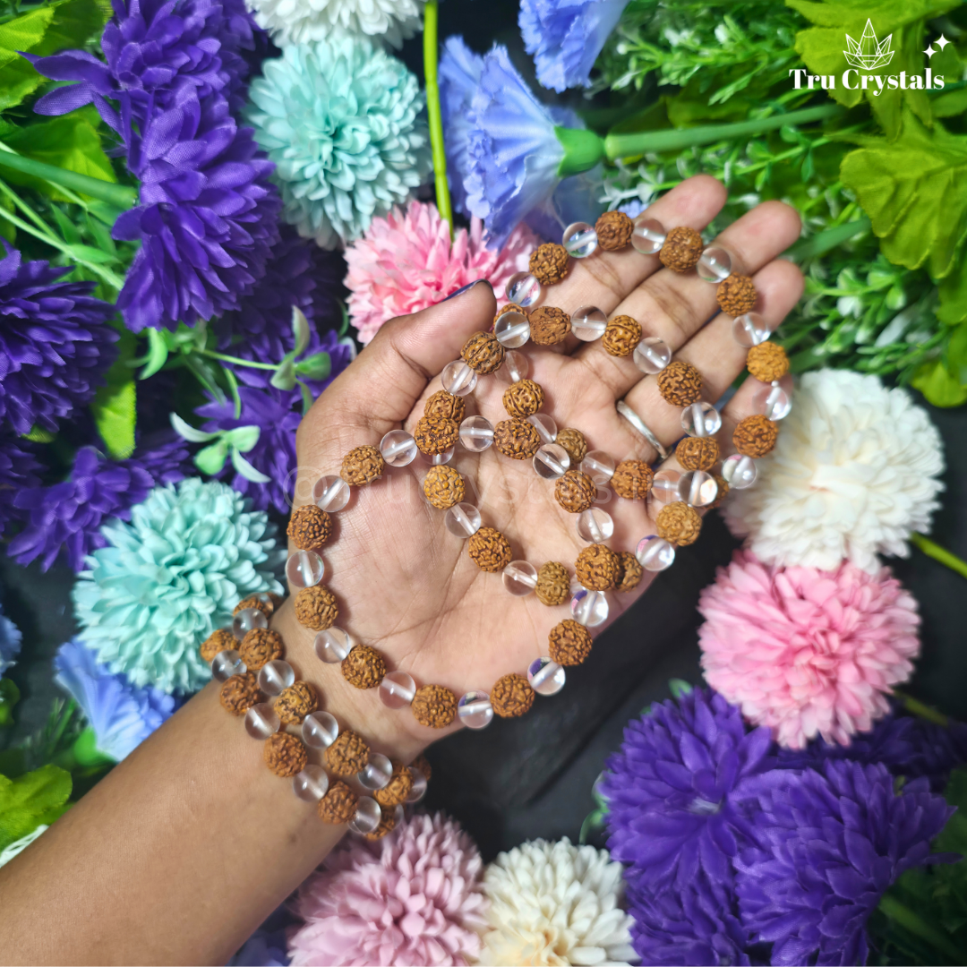 Bracelet for Divine Balance- Rudraksh & Clear Quartz