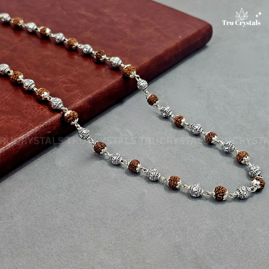 Divine Resonance Pure silver Rudraksha Mala - Certified (54 Beads)