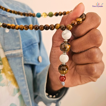 Tiger Eye Multi-Stone Long Necklace – Protection, Confidence & Grounding Energy