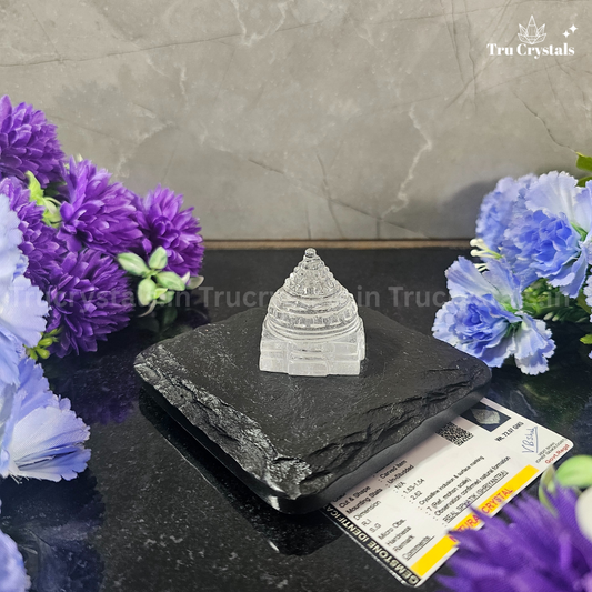 Shri Chakra (Shree Yantra) Meru in Clear Quartz(Certified)