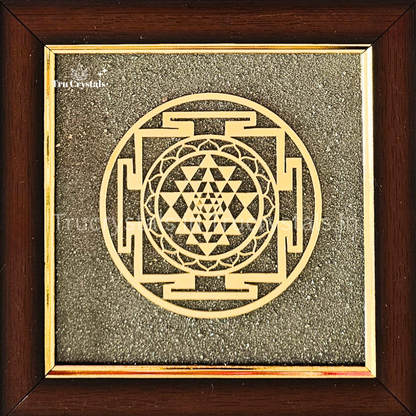 Pyrite Dust Frame with Sri yantra – Attract Wealth, Clarity & Cosmic Protection