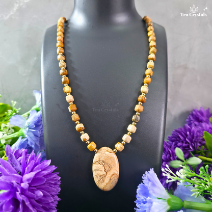 Picture Jasper Necklace with Golden Hematite — Grounding, Stability & Inner Strength | TruCrystals