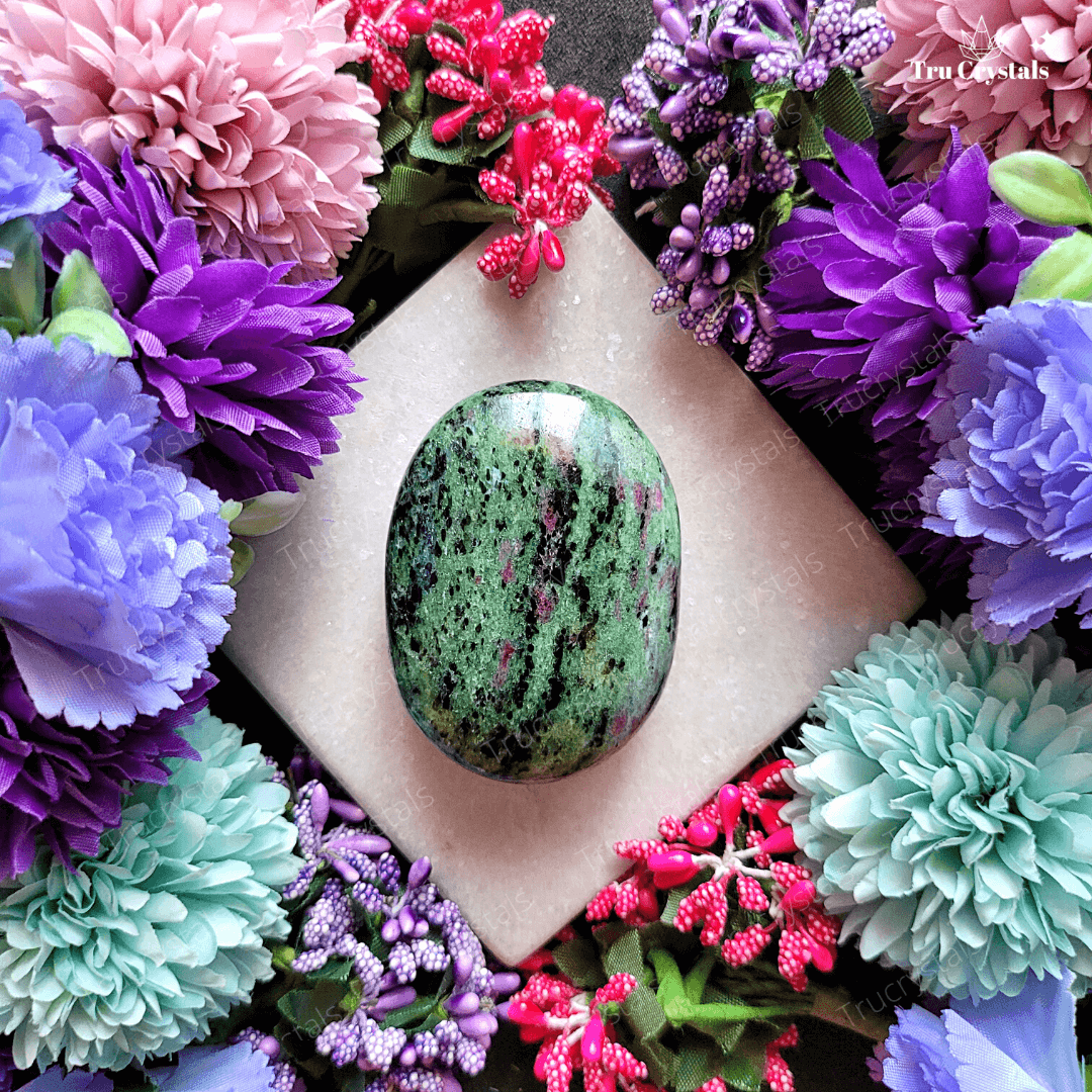 Ruby Zoisite Palm Stone for Happiness and Growth