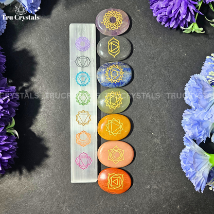 7 Chakra healing stone set with Chakra Selenite charging bar