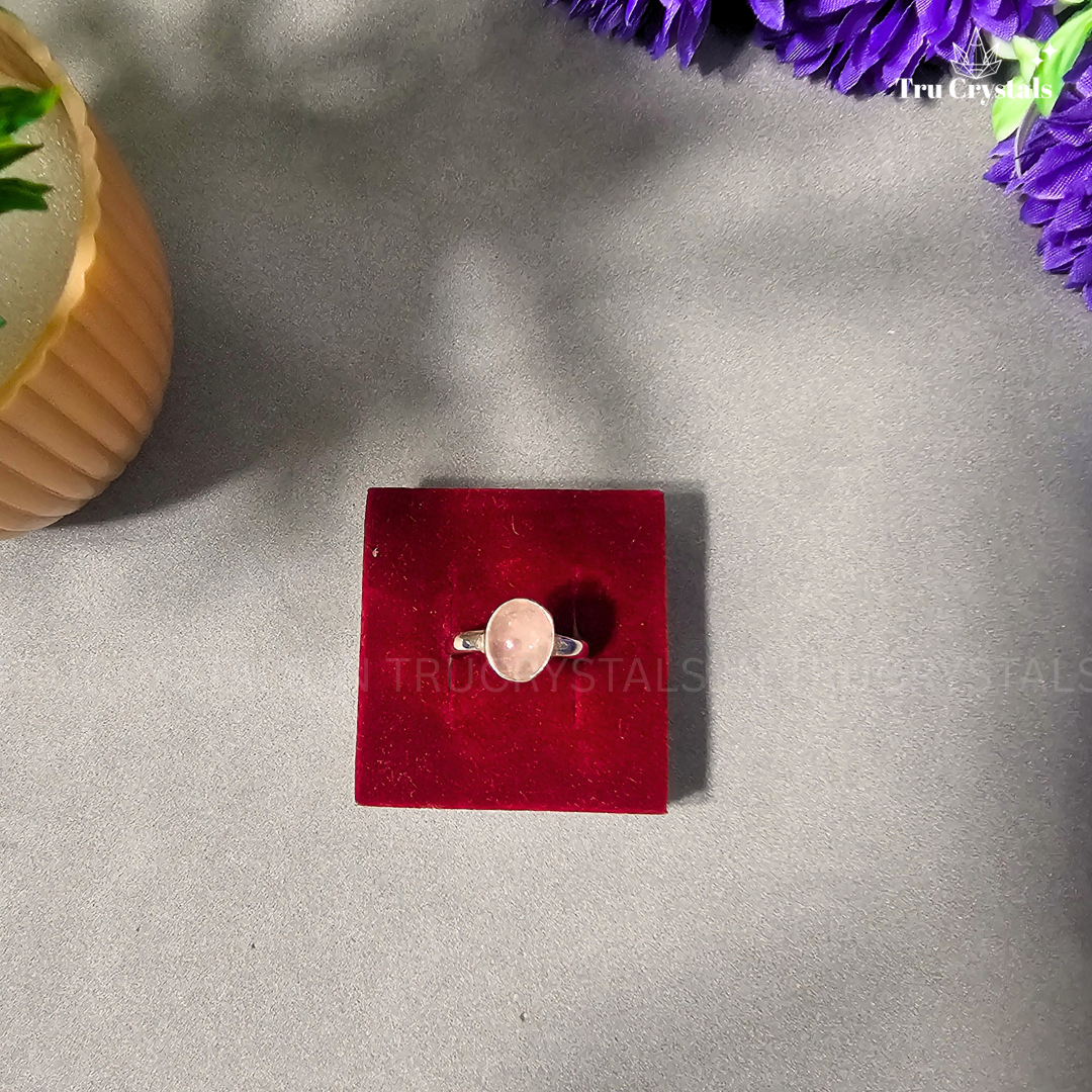 Silver Rose Quartz Ring- Oval (Adjustable)