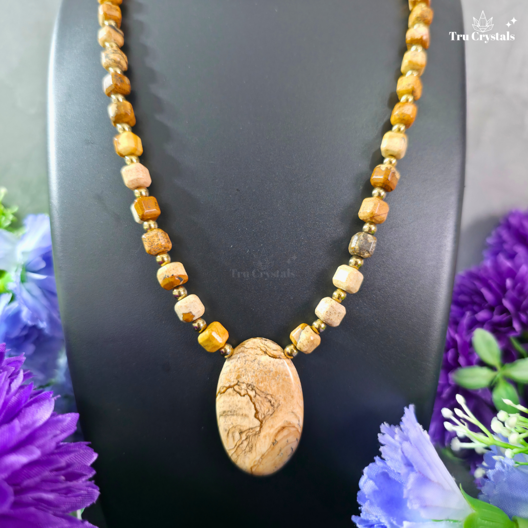 Picture Jasper Necklace with Golden Hematite — Grounding, Stability & Inner Strength | TruCrystals
