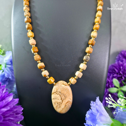 Picture Jasper Necklace with Golden Hematite — Grounding, Stability & Inner Strength | TruCrystals