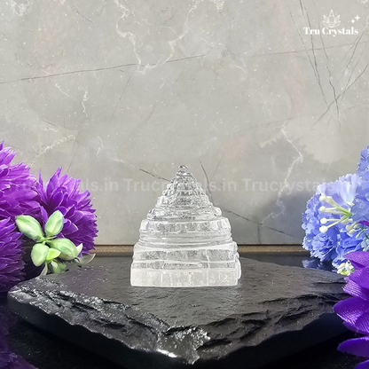 Shri Chakra (Shree Yantra) Meru in Clear Quartz(Certified)