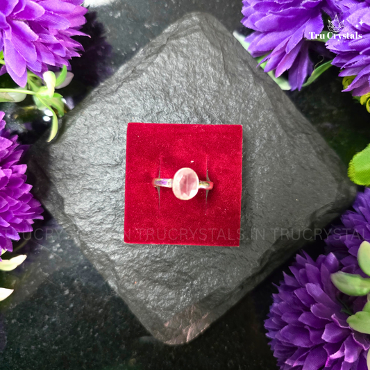 Silver Rose Quartz Faceted Ring- Oval (Adjustable)