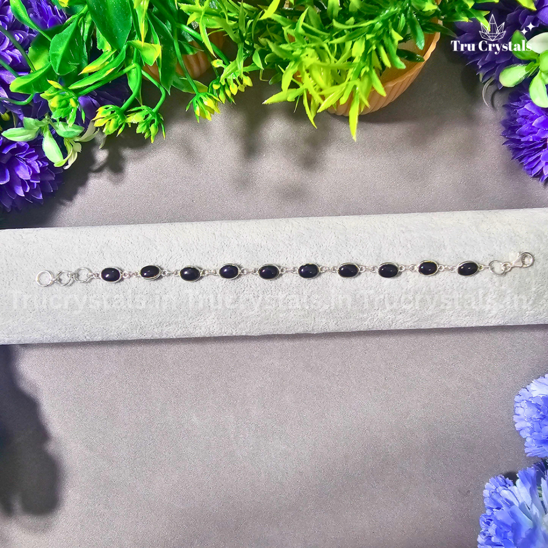 Black Tourmaline Silver Bracelet – Protection, Grounding & Energy Shield