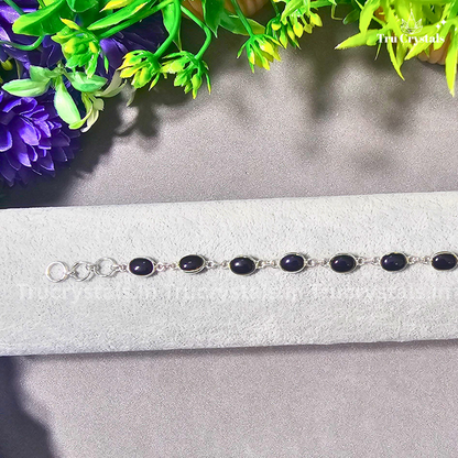 Black Tourmaline Silver Bracelet – Protection, Grounding & Energy Shield